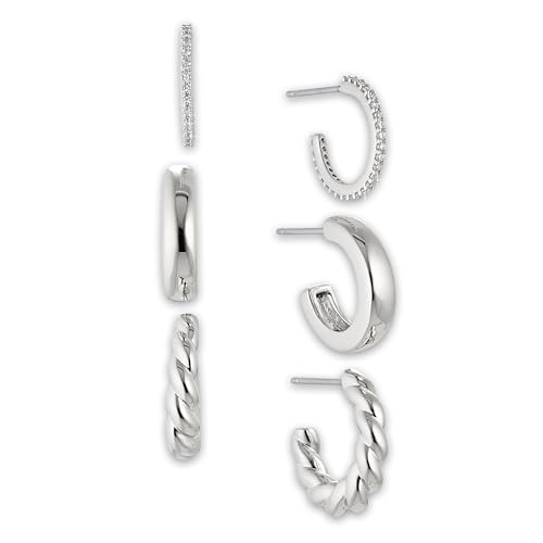 Nadri Hoop Earrings Set of 3 - Plated Earrings for Women, Hoop Earrings for Women Trendy, Lightweight Chunky Open Hoops