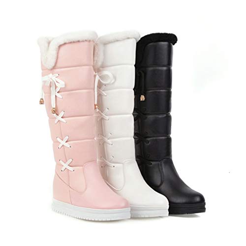 Cybling Women'S Winter Warm Knee High Down Snow Boots Waterproof Cross-Tied Hidden Wedges Platform Boots Black thumb #5