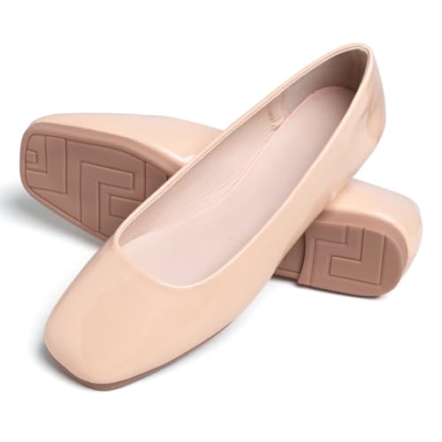 Image of ChaiRong Zhou Women Square Toe Ballets Flats Comfort Slip On Walking Shoes for Driving