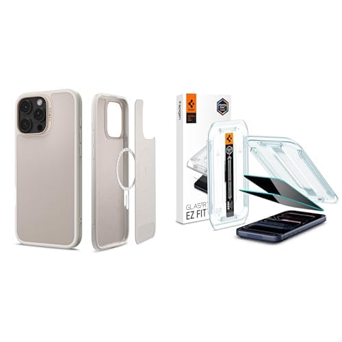 Spigen Ciel by CYRILL iPhone 16 Pro MagSafe Kılıf Kajuk Mag Hava Kanalı Teknolojisi™ Askeri Sınıf Koruma Cream Vegan Deri Kapak Spigen iPhone 17 Pro / 17/16 Pro Hayalet Cam Ekran Koruyucu