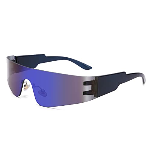 Image of COASION Wrap Around Sunglasses for Women Men Trendy Rimless Futuristic Shades Y2k Shield Flat Top Fashion Eyeglasses