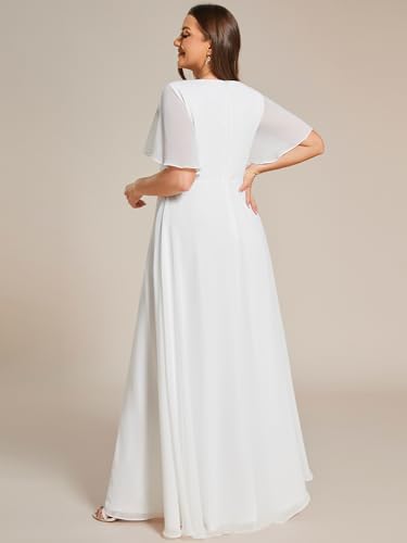 Image of Ever-Pretty Short Sleeves V Neck Plus Size Formal Dresses for Curvy Women Chiffon Mother of The Bride Dress Evening Gowns