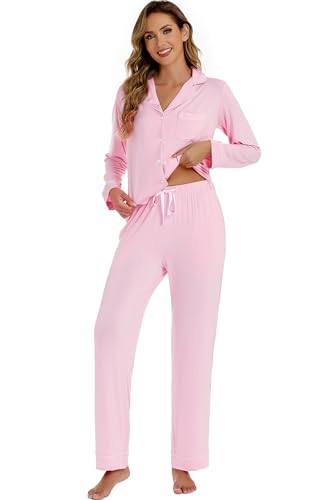 Image of LUBOT Womens Bamboo Viscose Pajamas for Women 2 Piece PJ Set Ultra Buttery Soft Cooling Button Long Sleeve Sleepwear S-XXL