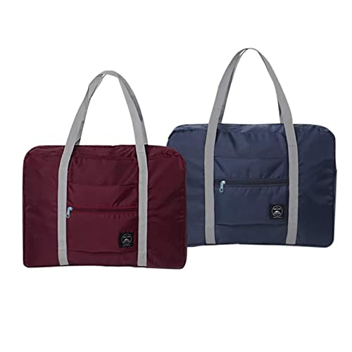 2 Pièces Sac de Voyage Bagage,Sac de Voyage Pliable,Sacs Cabine Légers Imperméables,pour Nuit,Vacances,Shopping,Week-Ends,Sorties,Salle De Sport(Vin Rouge,Bleu Foncé) Cover