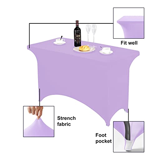 Image of FORLIFE Spandex Table Covers,Fitted Tablecloth for Rectangular Tables, Stretch Patio Table Covers, Universal Spandex Table Cover for Wedding, Banquet, Party (4ft, Lavender)