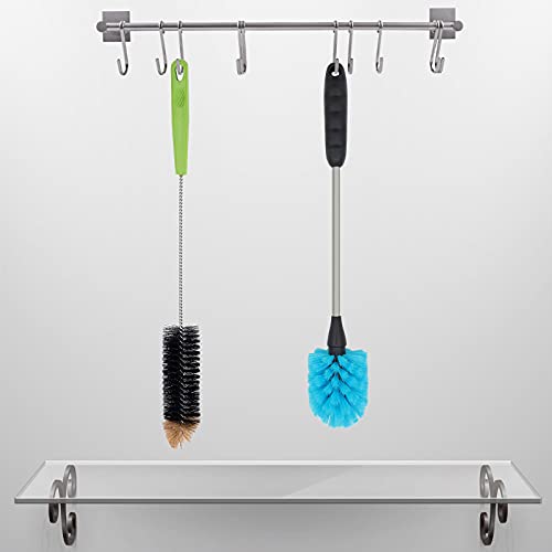 Image of Long Bottle Brush, 17 in Bendable Cleaner Brushes for Cleaning Neck Beer Bottles, Wine, Baby Bottles, Water Bottles, Tumblers, Flask, Bird Feeder, Vase, Pipes and Brewing Supplies Black + Blue /2Pack