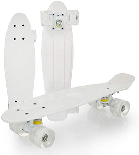 Dapang Cruiser Skateboard,Skateboard Complete 22 inch Cruiser for Kids Youth Beginners Plastic Retro Style PU Wheels,White