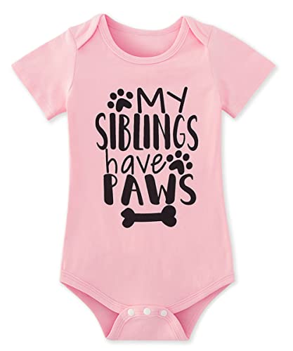 Image of BFUSTYLE Baby Boys Girls Stuff Pink Romper Fall Funny Saying Romper Infant Bodysuit Babe Shower Gifts 0-18 Months My Siblings Hace Paws