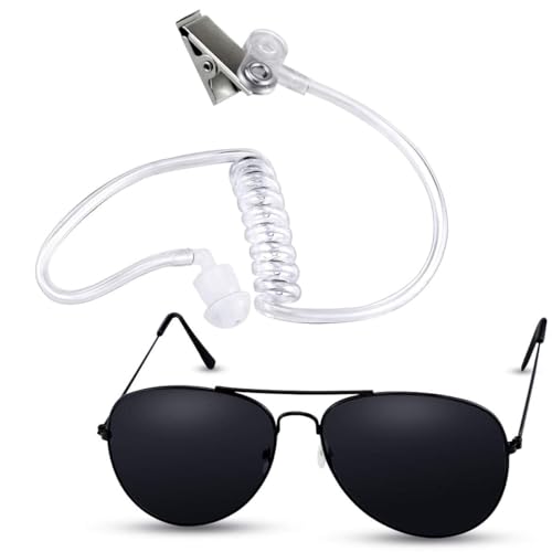 Twdrer 2-Piece Spy Agent Costume Set with Earpiece & Sunglasses, Secret Service Security Guard Accessories for Men Women Kids, Halloween Cosplay Party