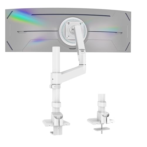 GUZHIKU Soporte de escritorio con brazo de monitor único para pantallas de 17 a 60 pulgadas de hasta 44 libras con rotación giratoria de inclinación, VESA 75 x 75/100 x 100 mm, blanco, H9W
