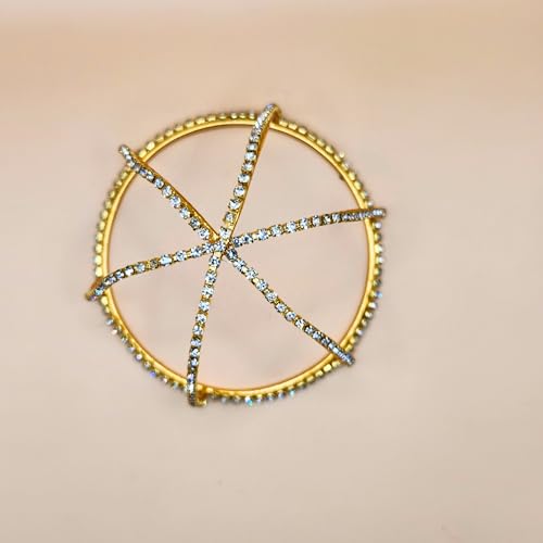 Image of Hair Bun Cage Accessory for Women | Handcrafted Brass Juda Cover with Stick | Anti-Tarnish Traditional Hair Accessory for Wedding & Festive (Rhinestone Hair Bun (Golden))