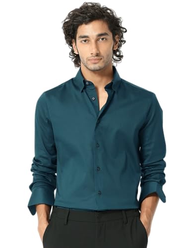 Image of IndoPrimo Men's Satin Shirt with Spread Collar Neck Line Solid Pattern Full Sleeves Regular Fit Western Style and Standard Length