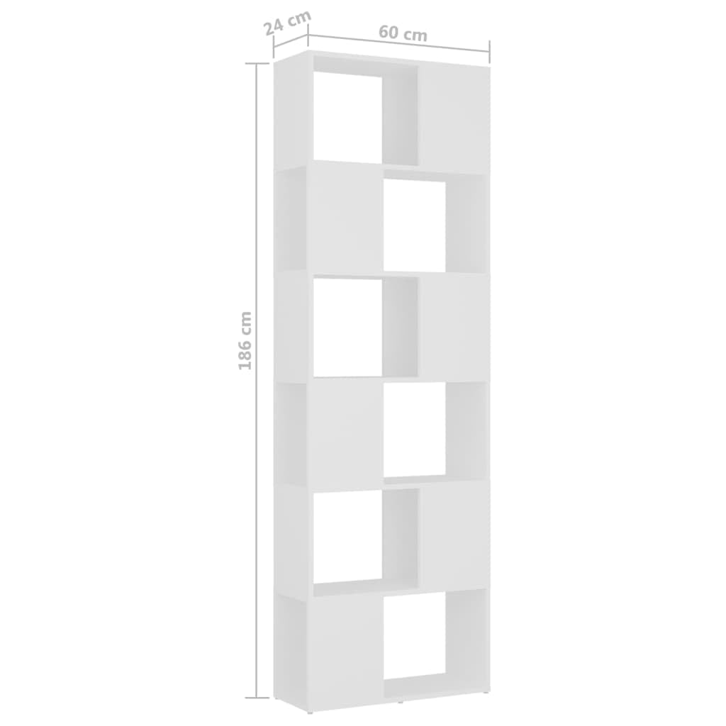 Générique Regał z 6 przegródkami biały, przegroda, 60 x 24 x 186 cm, półka do przechowywania z klasycznym designem na książki, DVD i przedmioty dekoracyjne