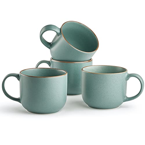 Maison Neuve Riverside Collection 4-Piece Mug Set - 19 Oz.Hand Crafted Ceramic Stoneware Mug Set, Modern Dining Mugs, Large & Multipurpose Shape Mugs, Microwave & Dishwasher Safe - California Teal.