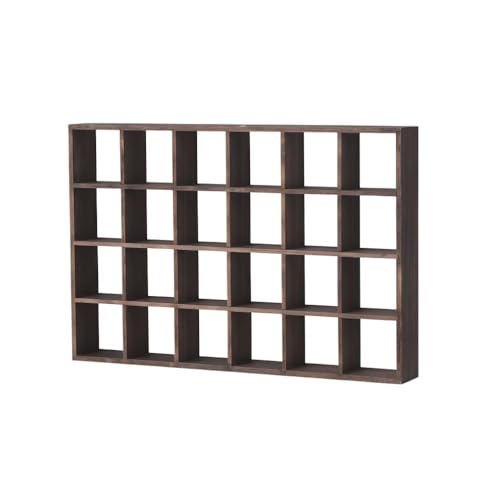 Zdaqian 壁掛け棚 デスク上置き棚 壁掛けディスプレイ オープンラック アンティーク調 木製 ウォールシェルフ ウォールラック おしゃれ 格子 ディスプレイ棚 小物入れ 調味料収納 キッチン収納 組立不要 (24グリッド,ブラウン)