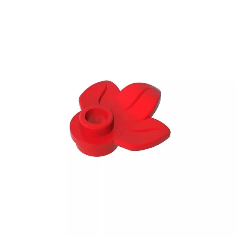 32607 Ornaments Plant, Plate 1x1 Round with 3 Leaves 50 Pieces GDS-1576 Compatible with Lego Building Blocks Color:Red
