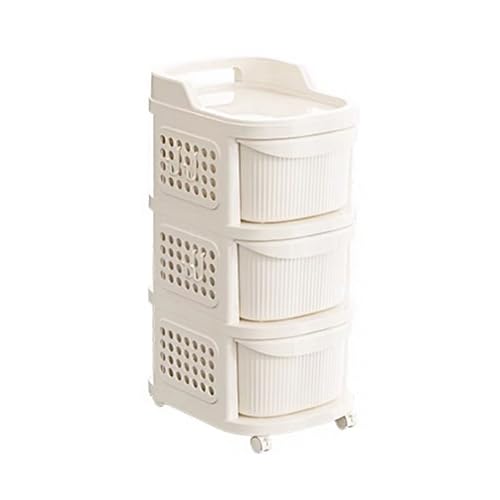 Carrello portaoggetti in plastica con cassetti e ruote, multifunzione, per bagno, camera da letto e ufficio, bianco crema (103,9 x 38,1 x 30 cm) con maniglia