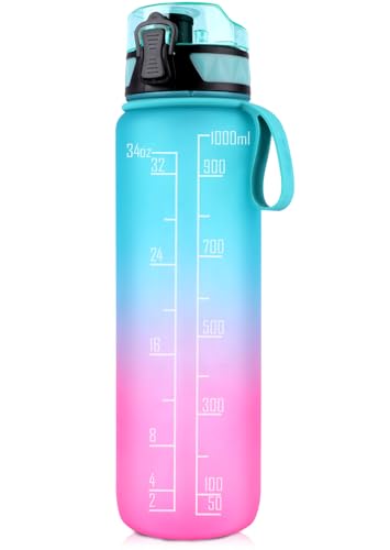FULDENT Trinkflasche 1L Sport Wasserflasche BPA-frei mit rutschfestem Gummi-Griff für Fahrrad, Outdoor, Schule, Gym