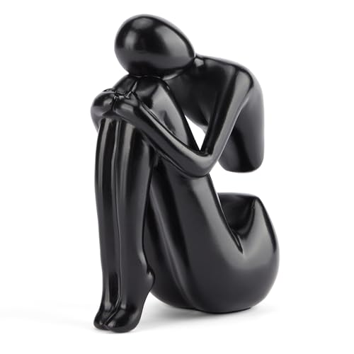 Estatua Decorativa Mujer Pensante en Resina Negra