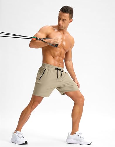 Image of Pudolla Men's Running Gym Shorts with Zipper Pockets 5 inch /7 inch / Lightweight Quick Dry Running Workout Athletic Short