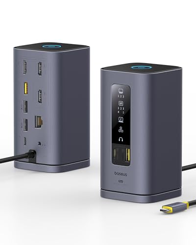 【Driver Displaylink Richiesto】Baseus Displaylink Docking Station USB C, Spacemate 11 in 1, 3 Monitor 4K, 10Gbps USB-C/A, PD 100W, Ethernet, Audio, Compatibile con PC macOS