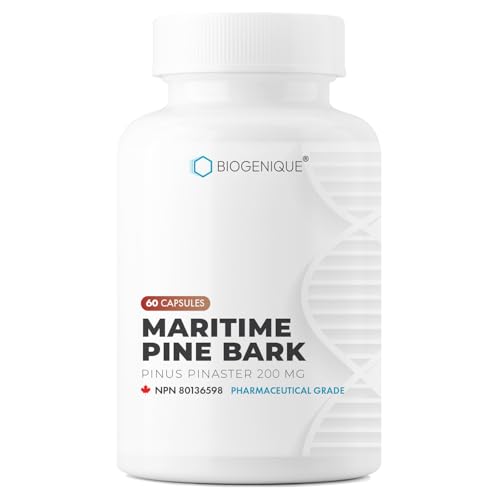 Biogenique Extrait d'écorce de pin maritime 200 mg – 60 capsules | Circulation, antioxydant, soutien de la peau et du collagène | Complément alimentaire à haute puissance fabriqué au Canada | Sans OGM