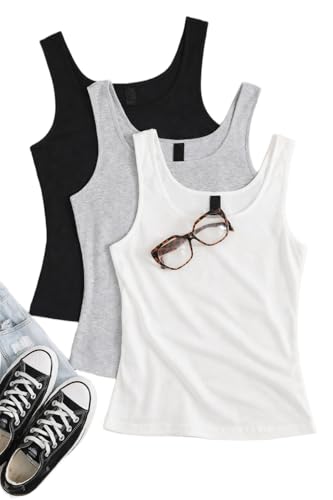 Image of Women's 1x1 Rib Cotton Stretch Tank Top Sleeveless Basic Vest Pack of 3