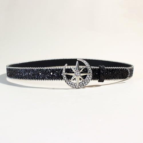 Rhinestone Belt Shiny Sparkle Waistband Star Sequin Y2k Belt Star - Moon Buckle Rhinestone Embellished3