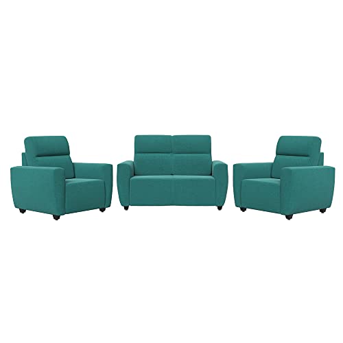 Image of Wakefit Sofa Set | 3 Year Warranty | Sofa 4 Seater, 4 Seater Sofa for Living Room, Wooden Sofa Set, Sofa Set 2+1+1 Seater - Belize(Reflection : Aqua Blue)