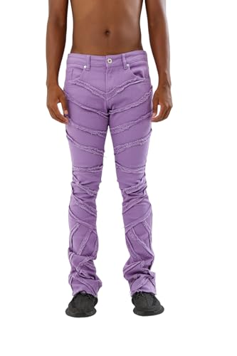 Fringe Strip Stacked Jeans for Men 2024 Streetwear Pants: Stacked Fit, Cotton Fabric AJS410