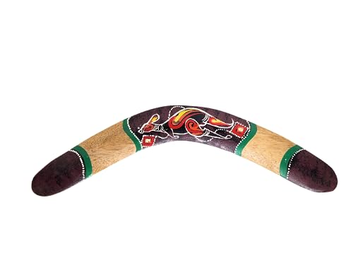 WorldBazzar Handmade Wood Wall Sculptures Aboriginal Dot Painted KANGAROO Boomerang Hangings Hand Painted Carved