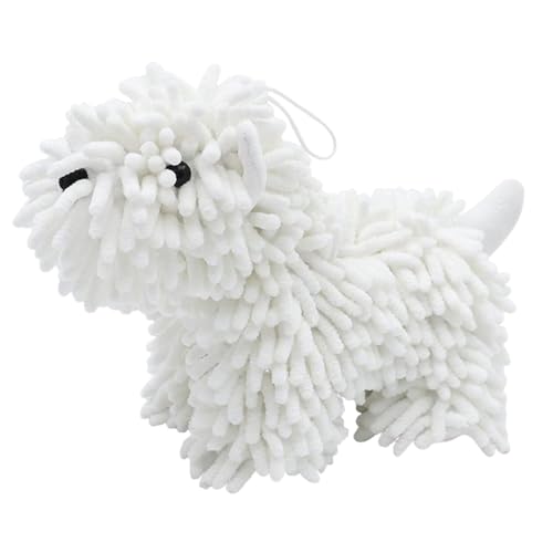 FAGOBI Cute Dog Chenille Hand Towel 3D Fuzzy Puppy Hangable Ball Hand Towel Microfiber Super Soft Absorbent Bathroom & Kitchen Towels with Hanging Loop Can Be Placed on the Sink Countertop (White)