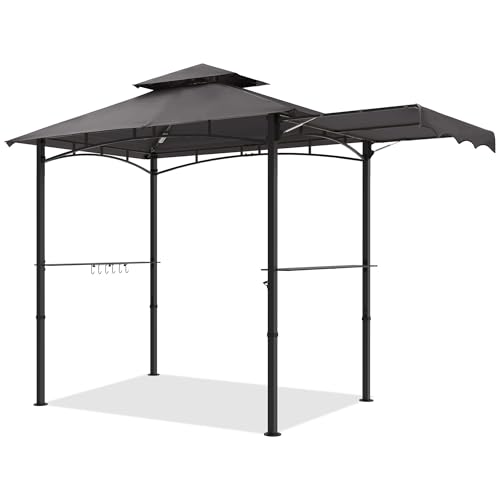 Image of MASTERCANOPY 11x5 ft Grill Gazebo with Side Awning & LED Lights, Dark Gray