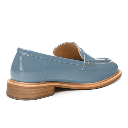 Image of JUSTDANNI Loafers for Women Slip On Shoes with Round Toe 1.2-Inch Low Chunky Block Heel Patent Comfortable Casual Dress Pump Shoes for Wedding Party Work Shopping Dating