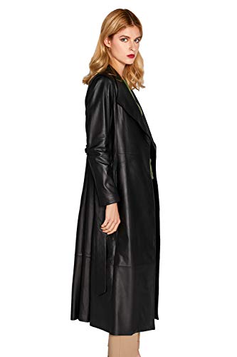Women's Genuine Leather Trench Coat Black Lambskin Long Leather Jacket Coat With Belt Smartuniversewear (Black, L) #TOP3