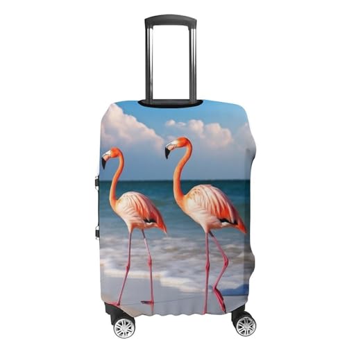 Flamingo On The Beach Luggage Cover, Washable Elastic Suitcase Cover Protector Fit 18-32 Inch Luggage4
