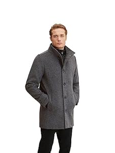 TOM TAILOR Herren Wollmantel mit Innenjacke 1032506, 30500 - Dark Grey Black Herringbone, L