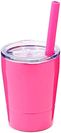 Colorful PoPo Kids Stainless Steel Cup Lovely Small Rambler Tumbler with Lid and Silicone Straw, 8.5 OZ (1, Rose Red)