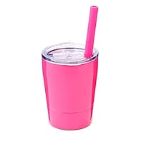 Colorful PoPo Kids Stainless Steel Cup Lovely Small Rambler Tumbler with Lid and Silicone Straw, 8.5 OZ (1, Rose Red)
