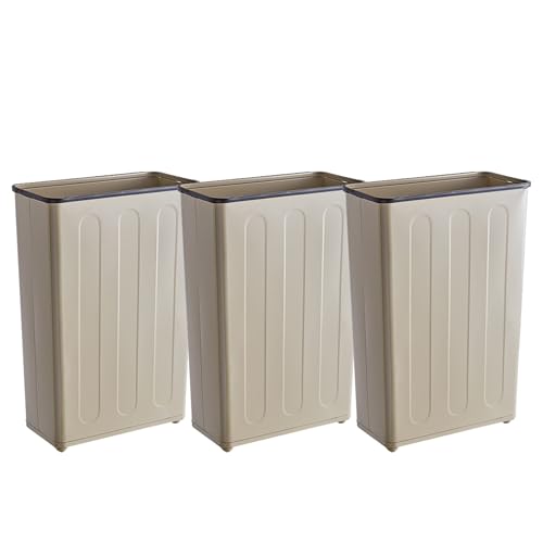 Image of - Rectangular Fire-Safe Wastebaskets - Case of 3 - Beige Steel - Institutional Use