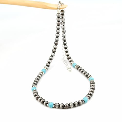 Western Jewelry Navajo Pearl Necklace for Women Boho Vintage Choker Cowgirl Beaded Necklace Turquoise Necklace for Women-A3