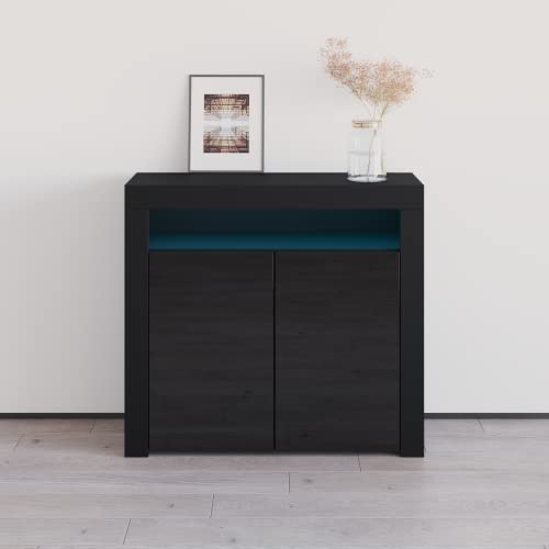 Meble Furniture & Rugs Milano 42" Sideboard 2D Matte Body Two High Gloss Doors With 16 Color Leds Black #TOP6