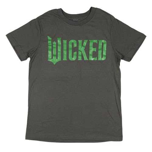 Seven Times Six Wicked The Musical Girl's Green Sparkle Logo Kids Crewneck Cotton Blend Short Sleeve T-Shirt