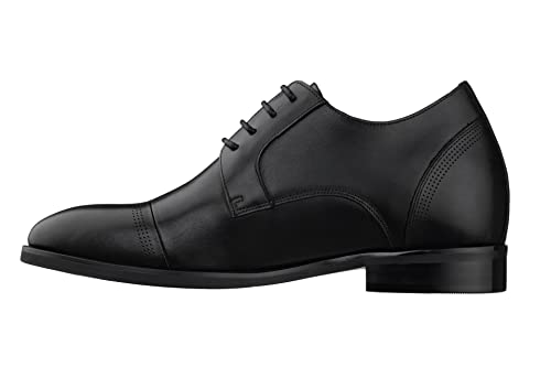 TOTO Men's Invisible Height Increasing Elevator Shoes - Black Premium Leather Lace-up Micro-Perforated Formal Derby Oxfords - 2.8 Inches Taller - K9277- Size 10 D(M) US3