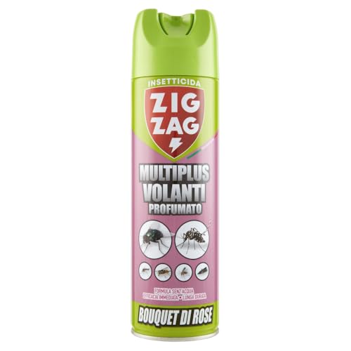 Zig Zag, Insetticida, Mosche e Zanzare, Insetticida Spray Anti Zanzare, Insetticida Mosche e Zanzare al profumo di Bouquet di Rose, deodora l'ambiente, non macchia, formato 500 ml