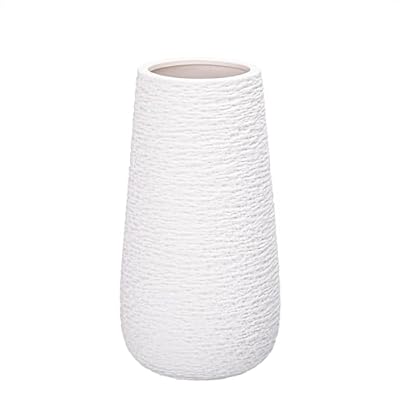 D'vine Dev 8 Inch Textured White Elegant Oval Ceramic Vase for Flowers, Home Décor Vase with Design Box, VS-LD-A-1