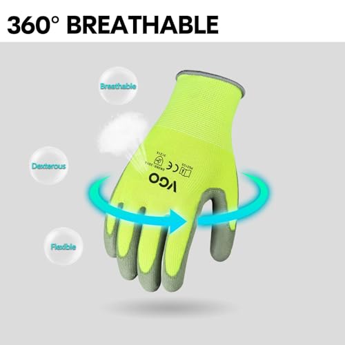 Image of Vgo... 15-Pairs Safety Work Gloves, Gardening Gloves, Polyurethane Coated, Dipping Gloves, Latex Free (Size M, Yellow, PU2103)
