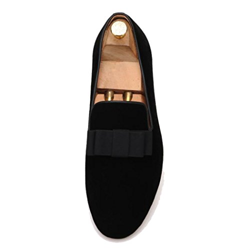 FERUCCI Handmade Men Black Velvet with Black Bow Slippers Loafers
