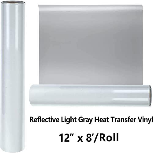 Htvvetur Reflective Gray Heat Transfer Vinyl Roll - 12 Inch X 8 Feet Reflective Htv, Gray Reflective Vinyl Easy To Cut & Weed Diy Design Reflective Iron On Vinyl For T-Shirts (Reflective Light Grey) #TOP3