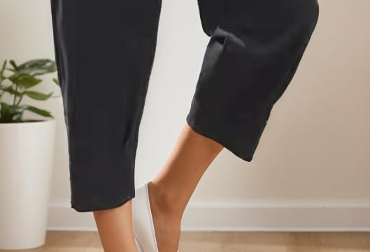 Women Cotton Linen Pants High Waist Harem Pants Casual Loose Solid Color Plus Size Wide Leg Capri with Pockets3